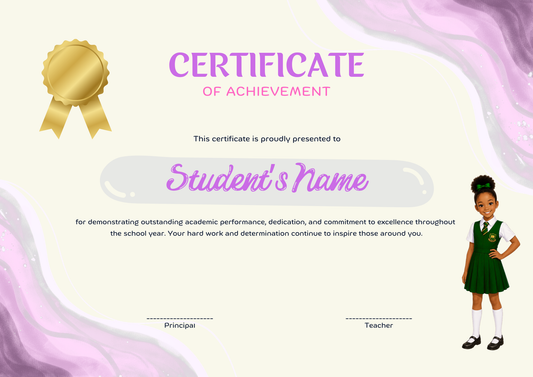 🏆 Academic Achievement Certificate – Girl Design