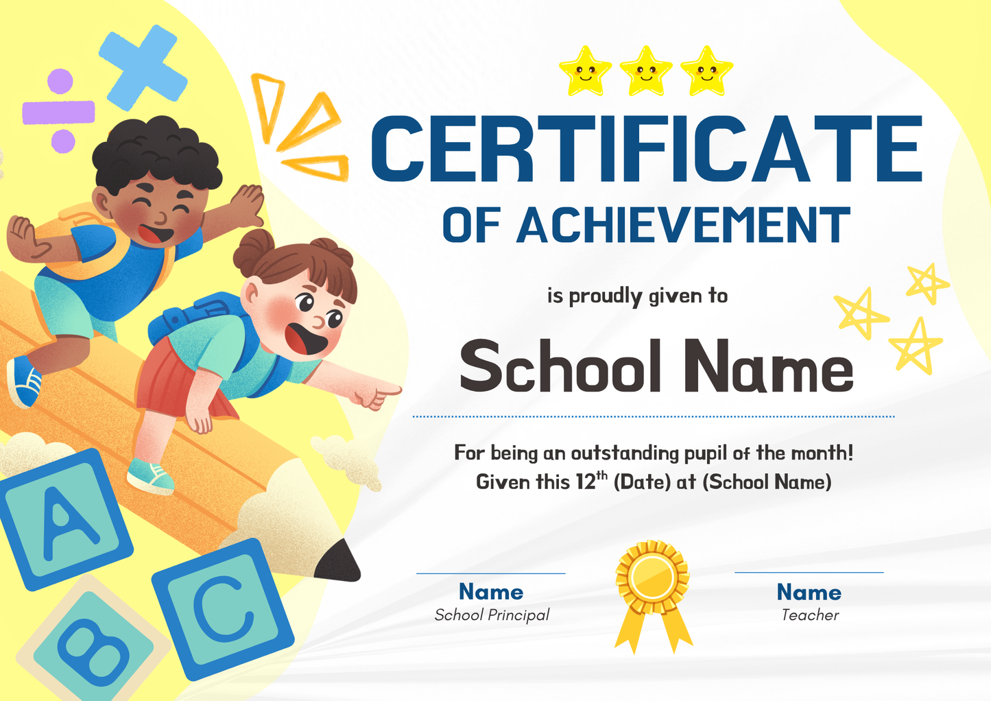 Yellow and Blue Certificate of Achievement